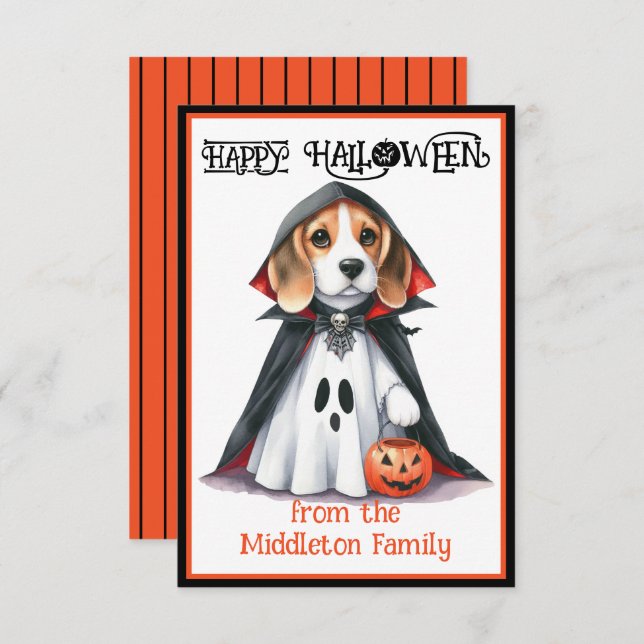 Beagle Dog Happy Halloween Card (Front/Back)