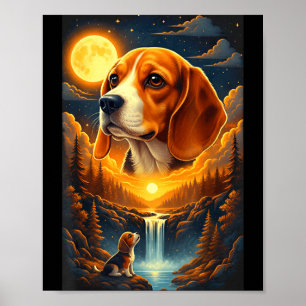 Beagle dog howling to the moon  poster