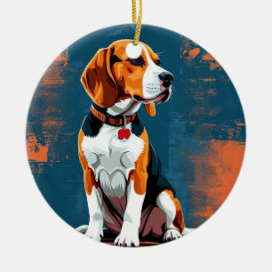 Beagle Dog in Abstract Background Ceramic Tree Decoration