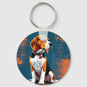 Beagle Dog in Abstract Background Key Ring