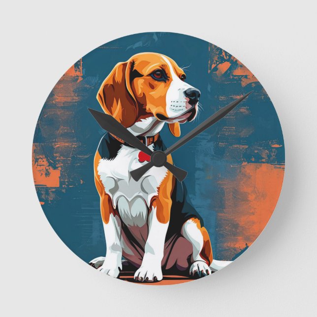 Beagle Dog in Abstract Background Round Clock (Front)