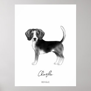 Beagle Dog In Black And White With Custom Text Poster
