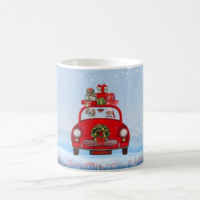 Beagle Dog In Car With Santa Claus  Coffee Mug (Center)