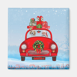 Beagle Dog In Car With Santa Claus  Magnet