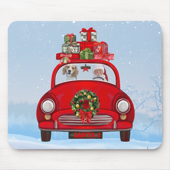 Beagle Dog In Car With Santa Claus Mouse Mat (Front)