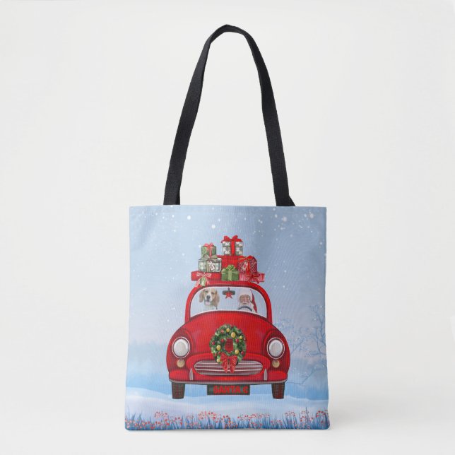 Beagle Dog In Car With Santa Claus  Tote Bag (Front)