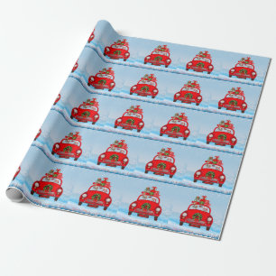 Beagle Dog In Car With Santa Claus Wrapping Paper