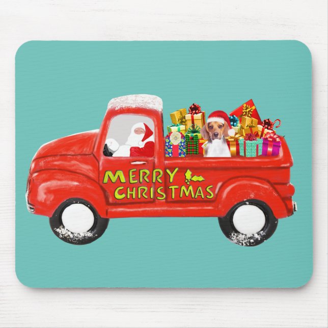 Beagle Dog in Christmas Delivery Truck Mouse Mat (Front)