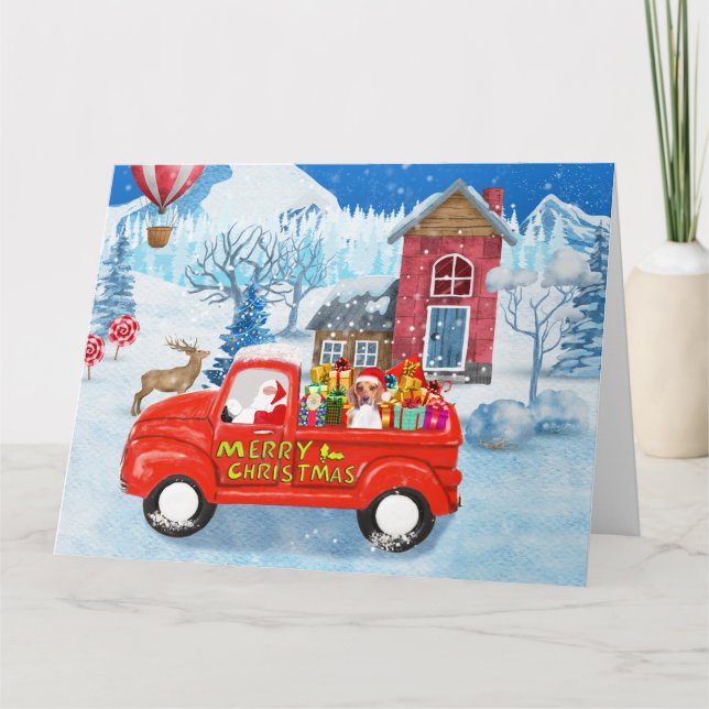 Beagle Dog in Christmas Delivery Truck Snow  Card (Front)