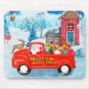 Beagle Dog in Christmas Delivery Truck Snow Mouse Mat