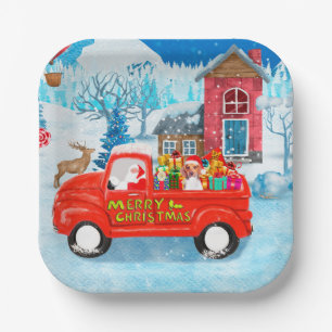 Beagle Dog in Christmas Delivery Truck Snow Paper Plate