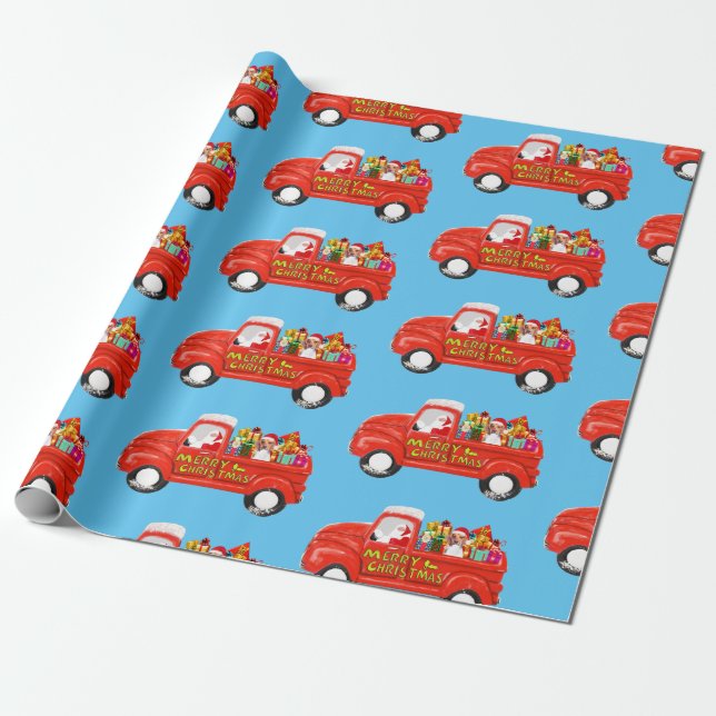 Beagle Dog in Christmas Delivery Truck Wrapping Paper (Unrolled)