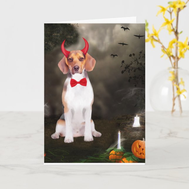 Beagle Dog in Halloween Costume  Card (Yellow Flower)