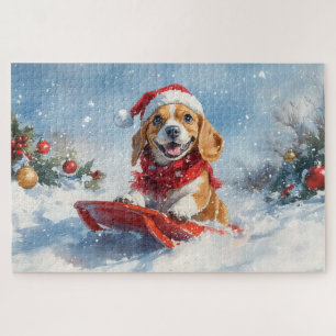 Beagle Dog in Sledge Let it Snow Christmas Jigsaw Puzzle