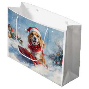 Beagle Dog in Sledge Let it Snow Christmas Large Gift Bag