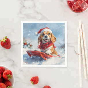 Beagle Dog in Sledge Let it Snow Christmas Napkin