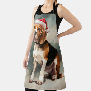 Beagle Dog in Snow Christmas  Apron