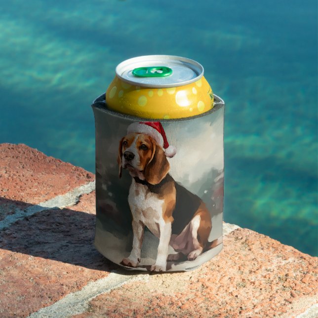 Beagle Dog in Snow Christmas  Can Cooler (In Situ Pool)