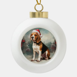 Beagle Dog in Snow Christmas  Ceramic Ball Christmas Ornament