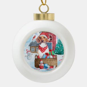 Beagle Dog In snow Christmas Dog House Ceramic Ball Christmas Ornament