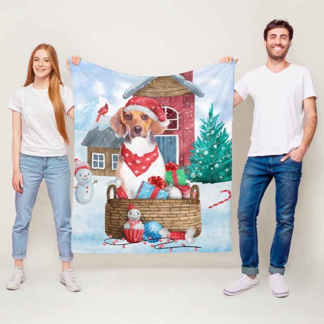 Beagle Dog In snow Christmas Dog House Fleece Blanket (In Situ)