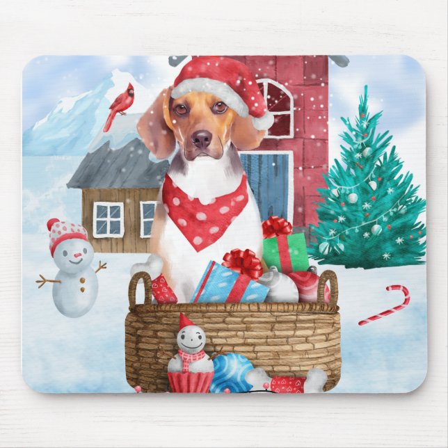 Beagle Dog In snow Christmas Dog House Mouse Mat (Front)