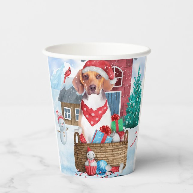 Beagle Dog In snow Christmas Dog House Paper Cups (Back)