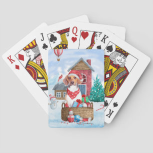 Beagle Dog In snow Christmas Dog House Playing Cards