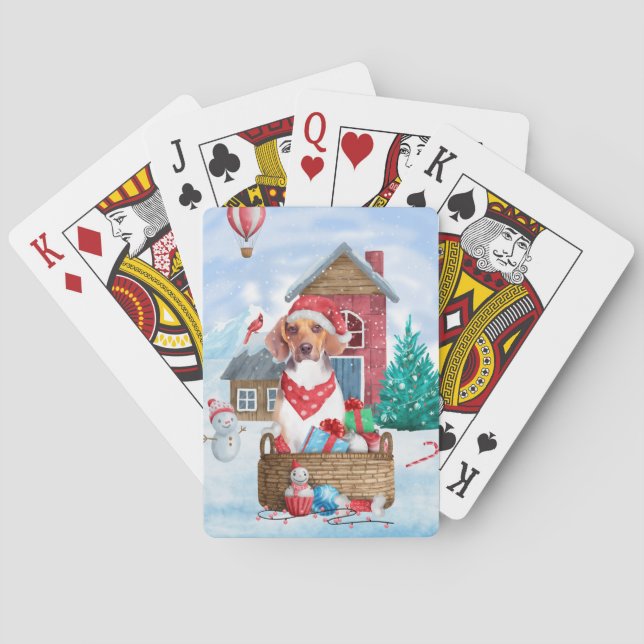 Beagle Dog In snow Christmas Dog House Playing Cards (Back)
