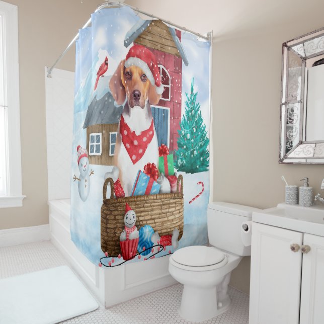 Beagle Dog In snow Christmas Dog House Shower Curtain (In Situ)