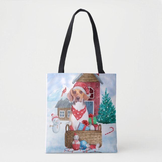Beagle Dog In snow Christmas Dog House Tote Bag (Front)