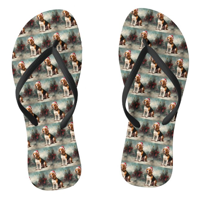 Beagle Dog in Snow Christmas  Flip Flops (Footbed)
