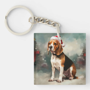 Beagle Dog in Snow Christmas  Key Ring