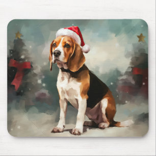 Beagle Dog in Snow Christmas Mouse Mat