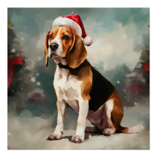 Beagle Dog in Snow Christmas Poster