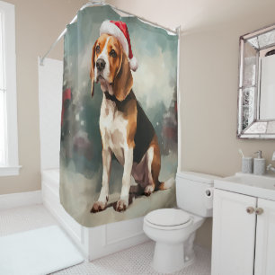 Beagle Dog in Snow Christmas  Shower Curtain