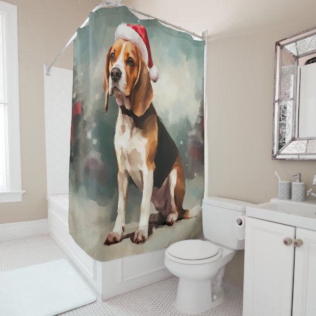 Beagle Dog in Snow Christmas  Shower Curtain (In Situ)