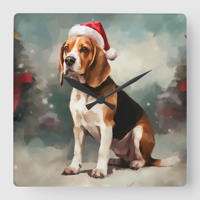 Beagle Dog in Snow Christmas  Square Wall Clock (Front)