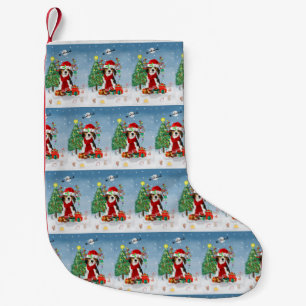 Beagle Dog in Snow with Christmas Gifts   Small Ch Small Christmas Stocking
