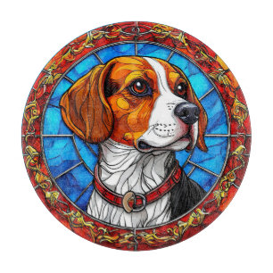 Beagle Dog in Vibrant Stained Glass Art Cutting Board