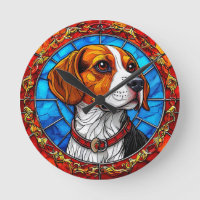 Beagle Dog in Vibrant Stained Glass Art