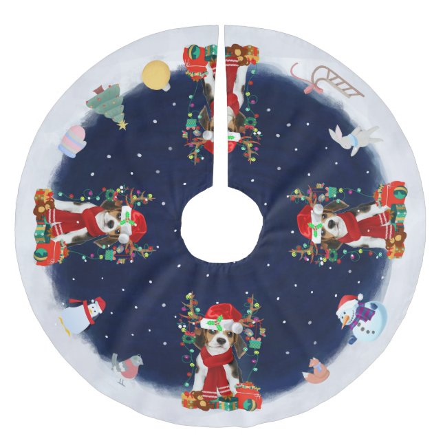 Beagle Dog Let it snow  Brushed Polyester Tree Skirt (Front)