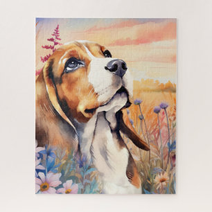 Beagle Dog Lover with Wildflower Meadow Jigsaw Puzzle