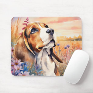Beagle Dog Lover with Wildflower Meadow Mouse Mat