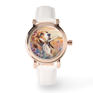 Beagle Dog Lover with Wildflower Meadow Sandstone Watch