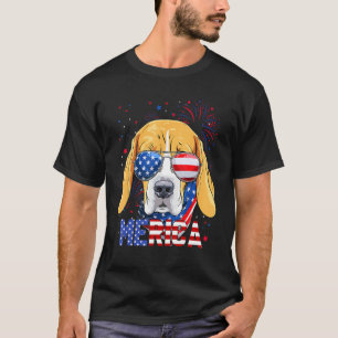 Beagle Dog Merica Sunglasses 4th Of July American T-Shirt