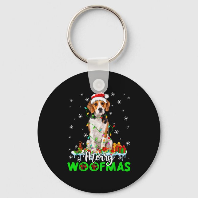 Beagle Dog Merry Woofmas Funny Xmas Lights Santa H Key Ring (Front)
