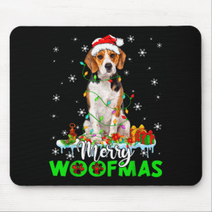 Beagle Dog Merry Woofmas Funny Xmas Lights Santa H Mouse Mat