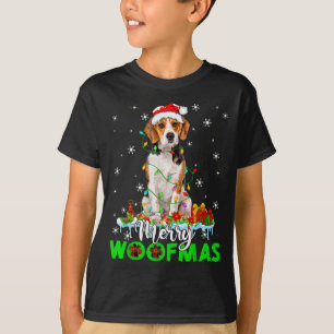 Beagle Dog Merry Woofmas Funny Xmas Lights Santa H T-Shirt