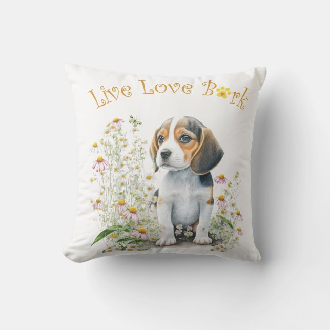 Beagle Dog Mum Floral Cushion (Front)